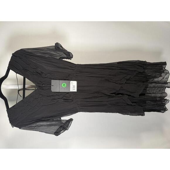 The Kooples Black Ruffle V-Neck High Low Dress 100% Viscose US Small NWT - Picture 2 of 8